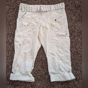 Y2K Rhinestone White Capri Pants Size 14